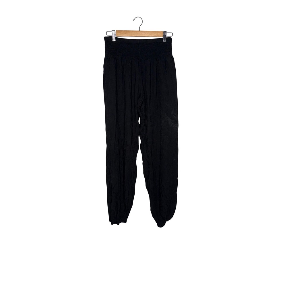 Lotus & Luna Harem Pants Womens Medium Black Excellent Smocked Waist Rayon Boho